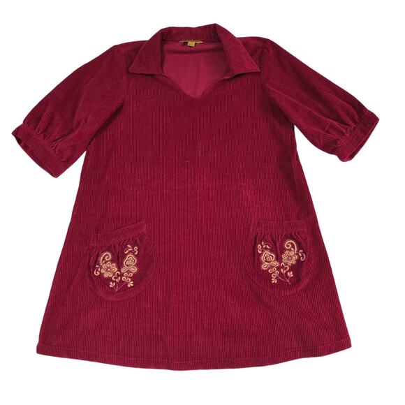 VTG 1990s–2000s April Cornell Corduroy Mini Dress Embroidered Pockets M/L - Picture 2 of 9